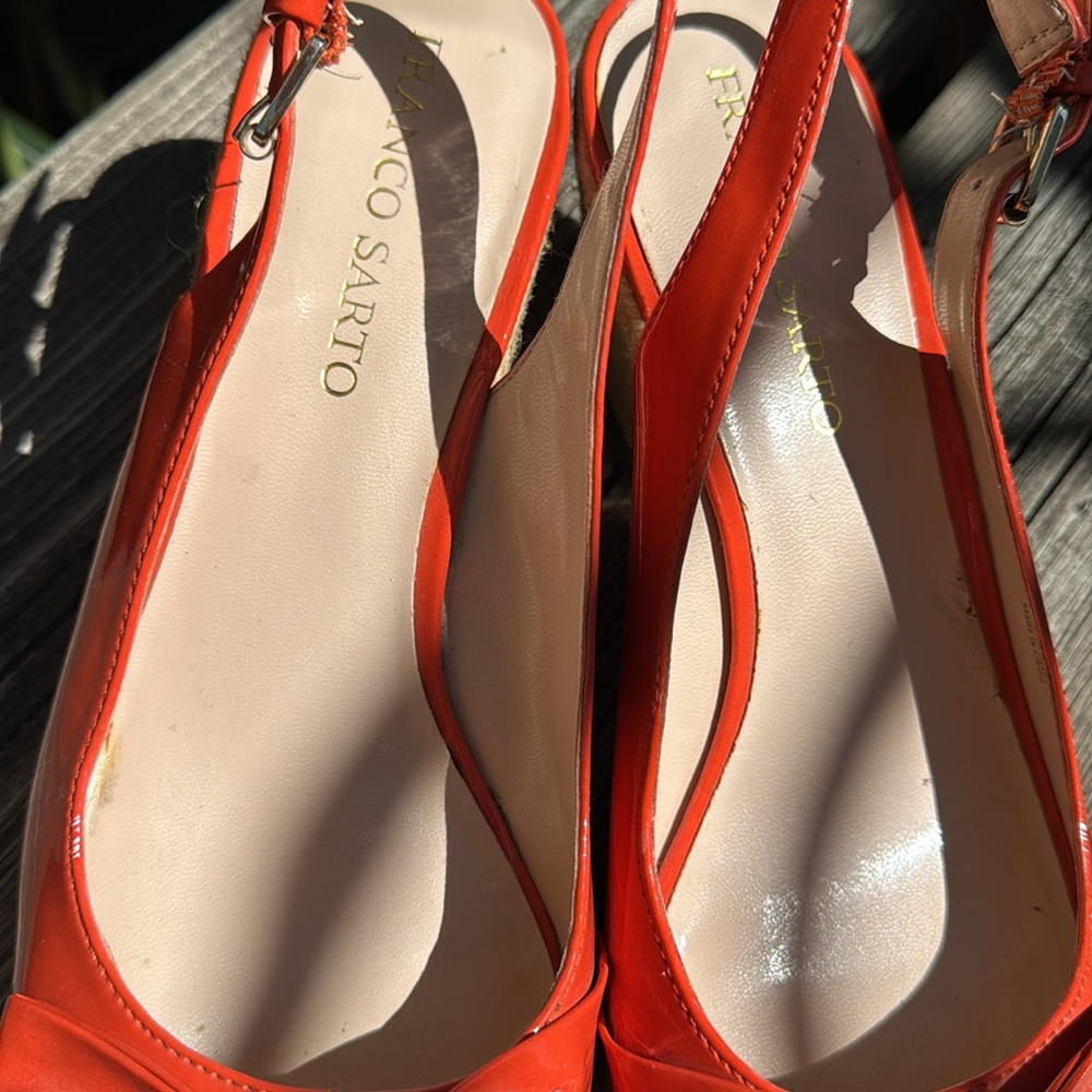 Franco Sarto orange wedge Sandals Peep-Toe Ankle Strap 10 - Picture 3 of 4